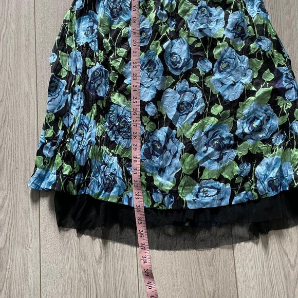 Free People Fit & Flare Dress Women Blue Size 0 Floral Cap Sleeves Silk - Picture 4 of 9